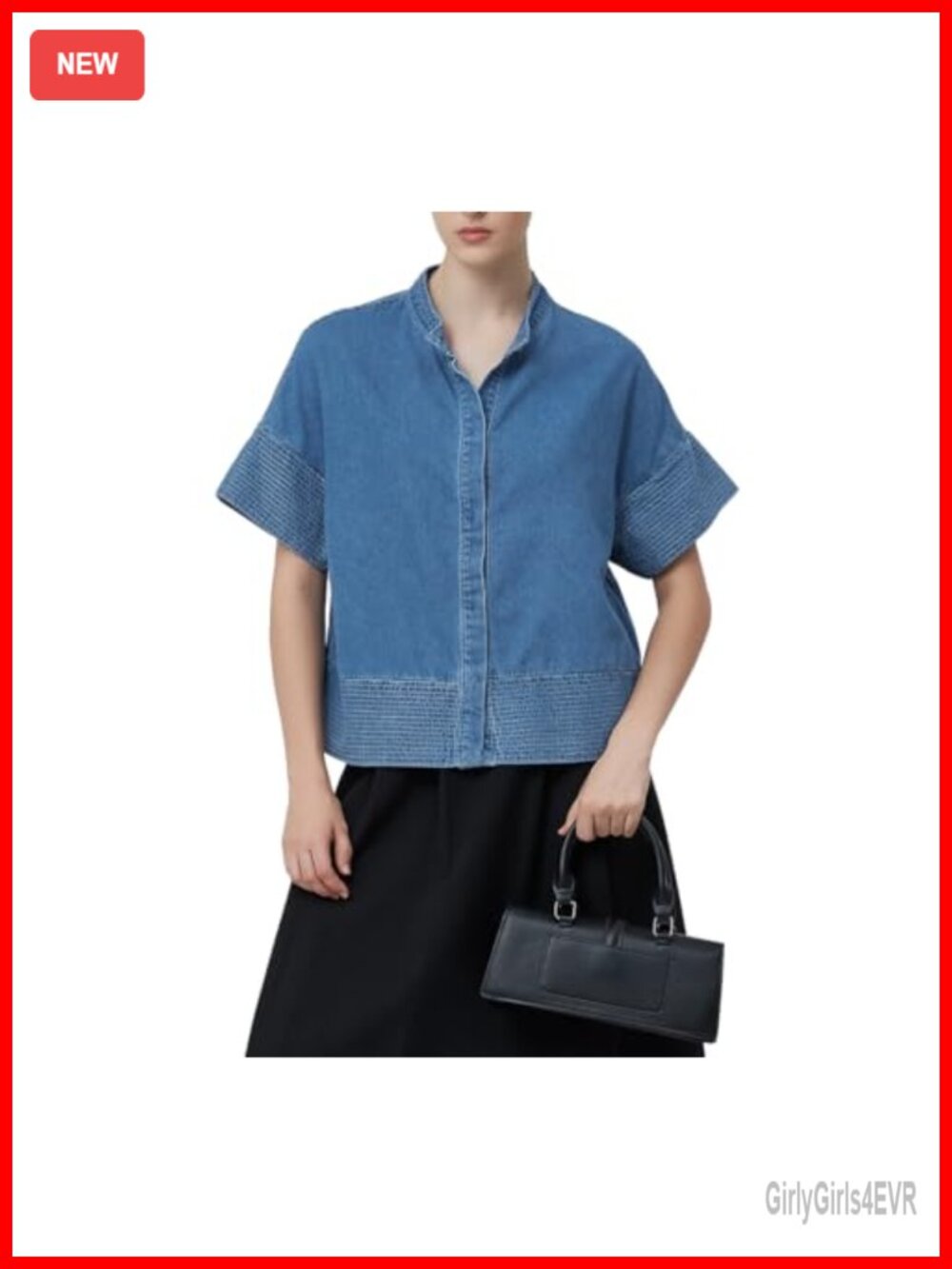 Women's Short Sleeve Denim Button Down Shirt Casual Summer Top